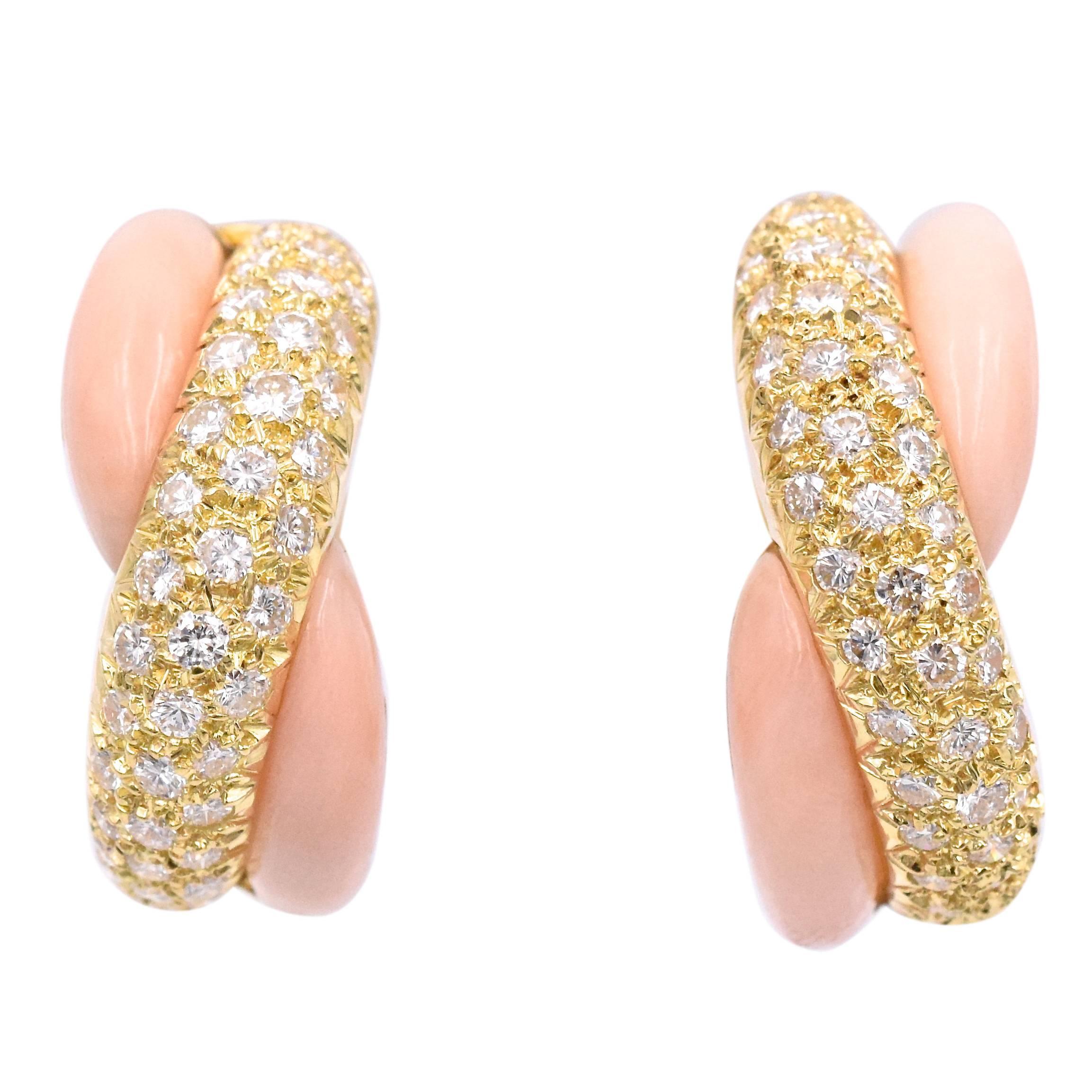 Van Cleef & Arpels Angel Coral Diamond Gold Earrings
