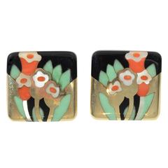 Asch Grossbardt Inlaid Flower Design Earrings 