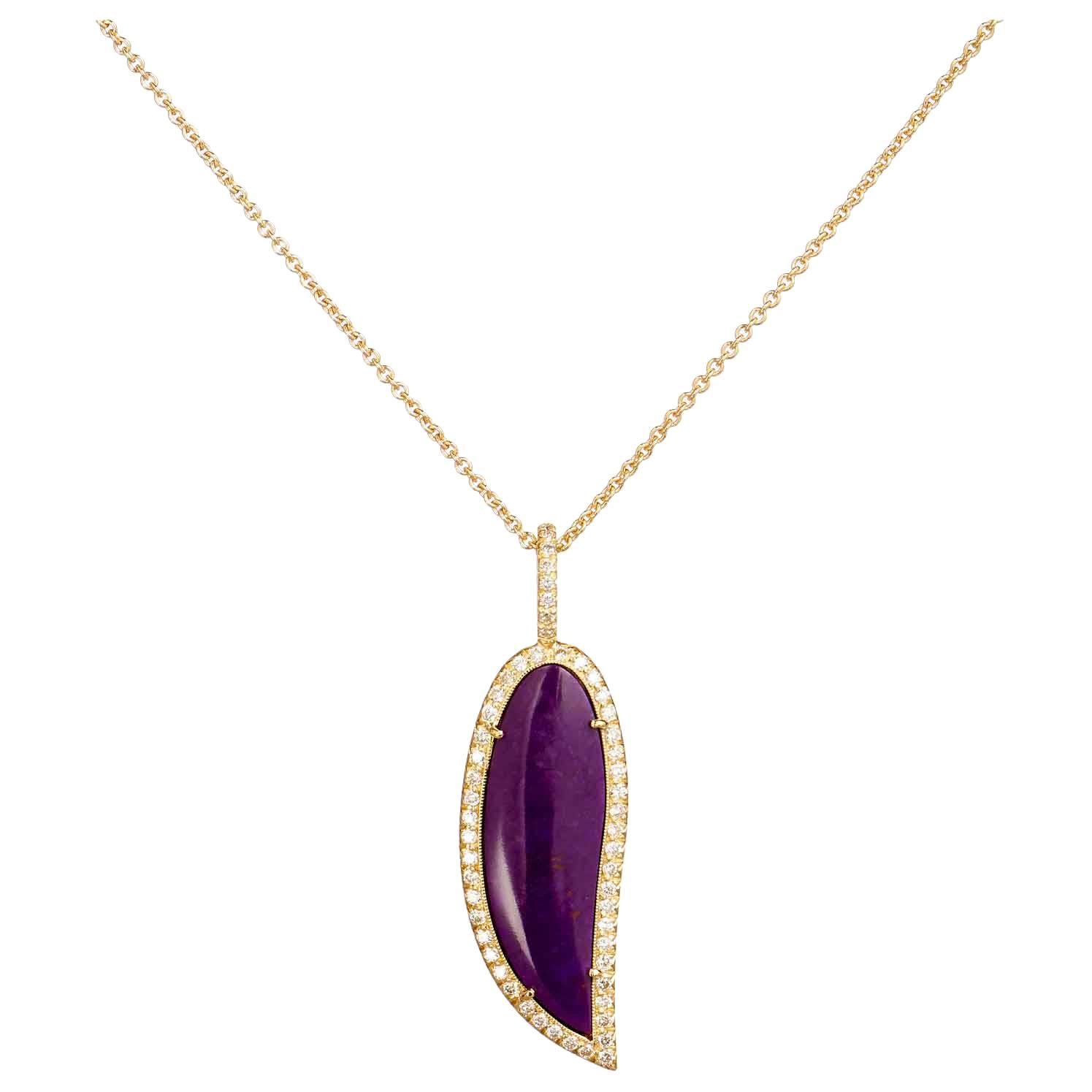 5.41 Carat Purple Sugilite Pendant Surrounded by Diamonds Set in 18 Karat Gold