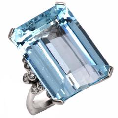Fine Aquamarine Diamond Platinum Ring