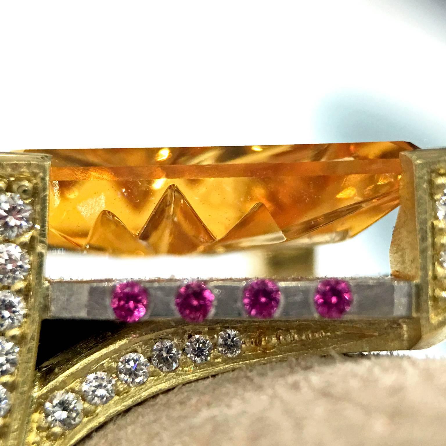 Modern  2016 Robin Waynee John Dyer Citrine Pink Sapphire Diamond Award Winning Ring