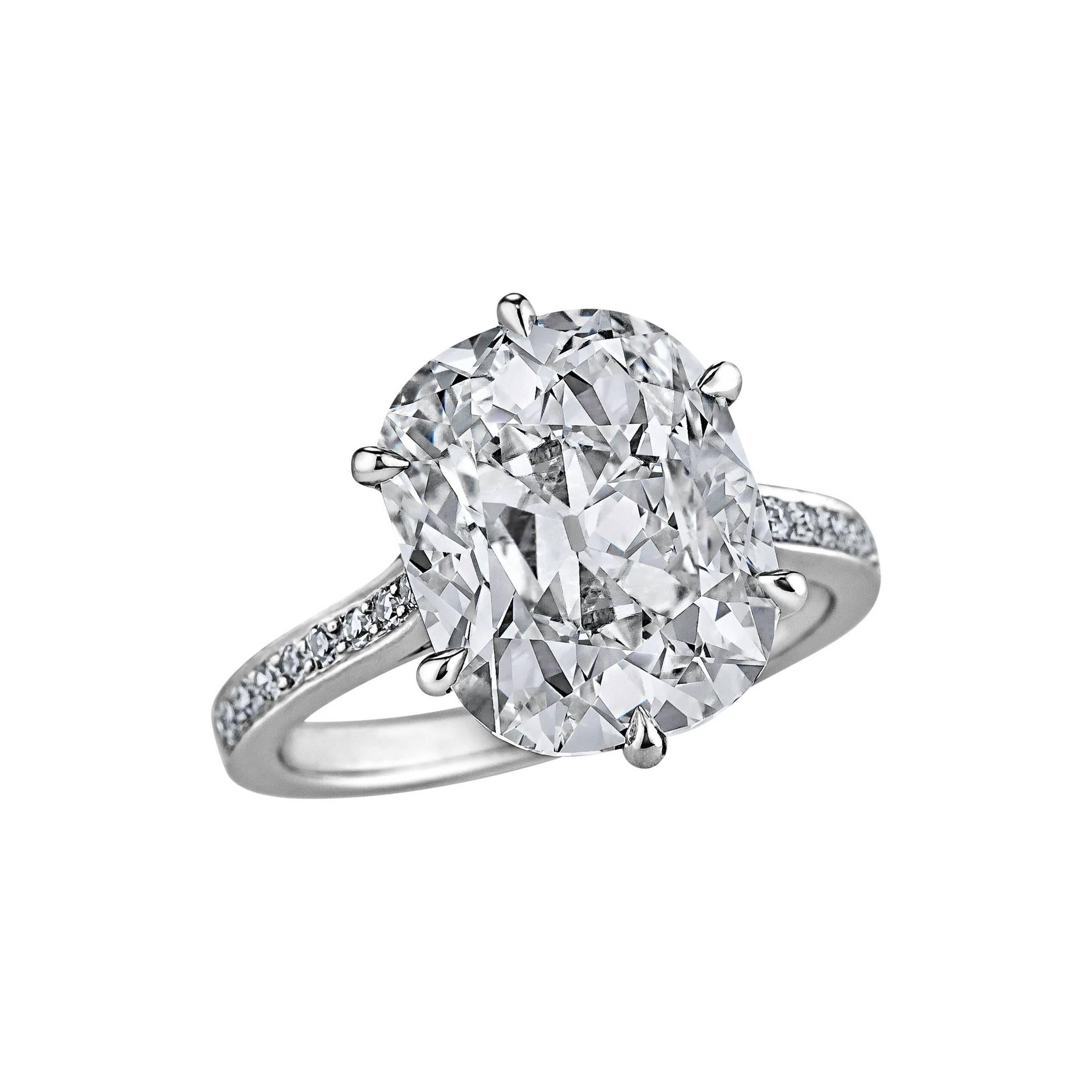 Art Deco 6.12 Carat GIA Certified Cushion Cut Diamond Platinum Engagement Ring