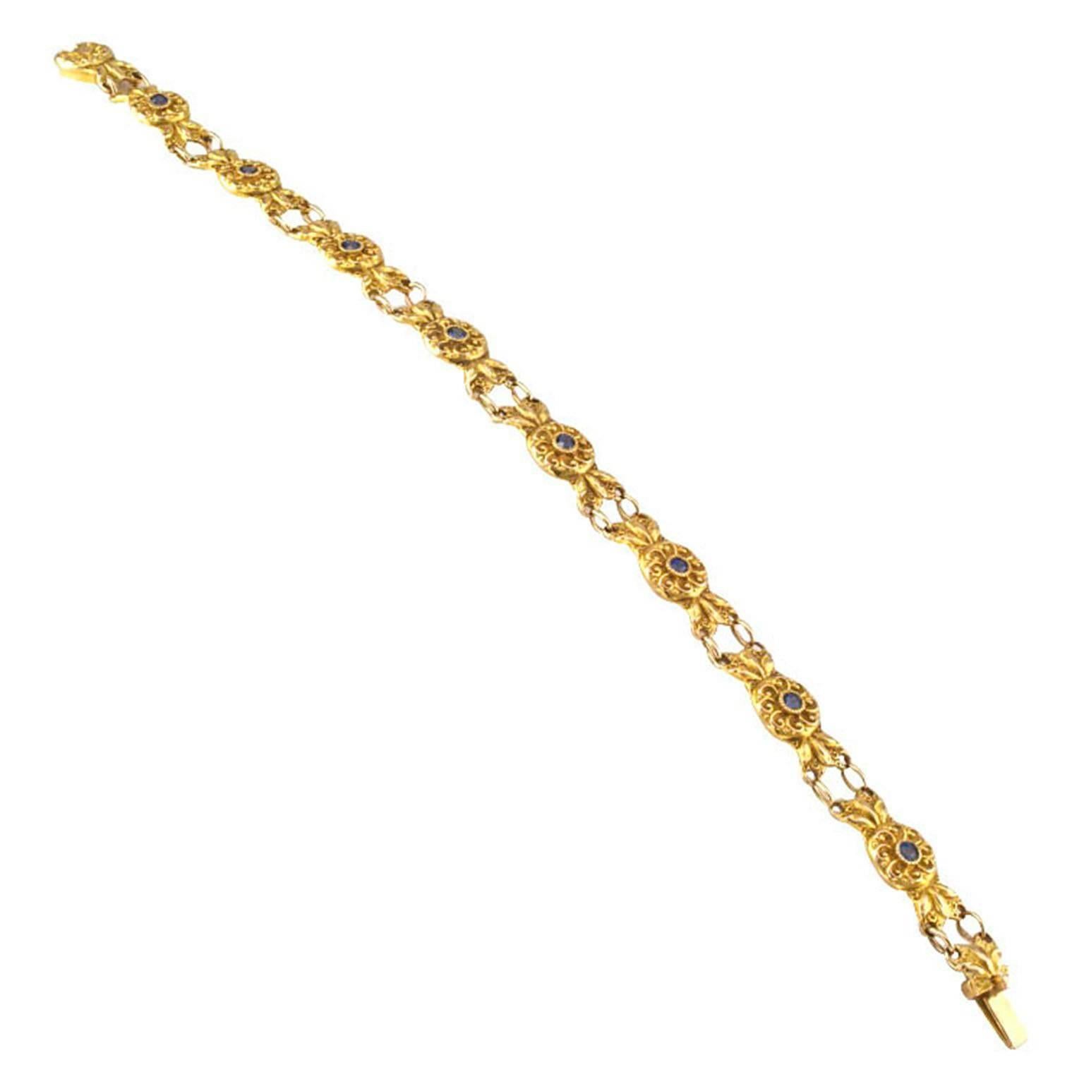 Women's or Men's Art Nouveau Sapphire Gold Bracelet