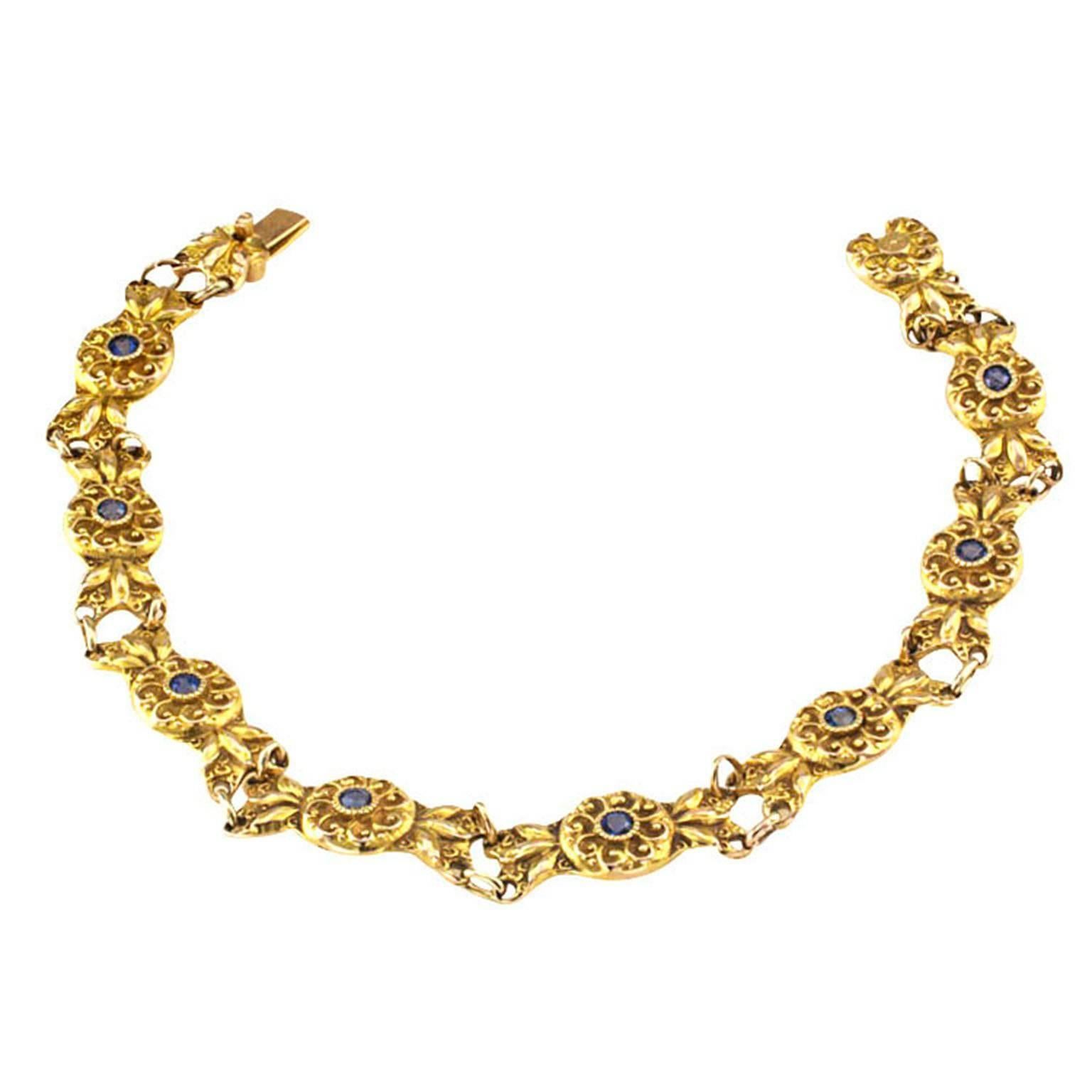 Art Nouveau Sapphire Gold Bracelet In Excellent Condition In Los Angeles, CA