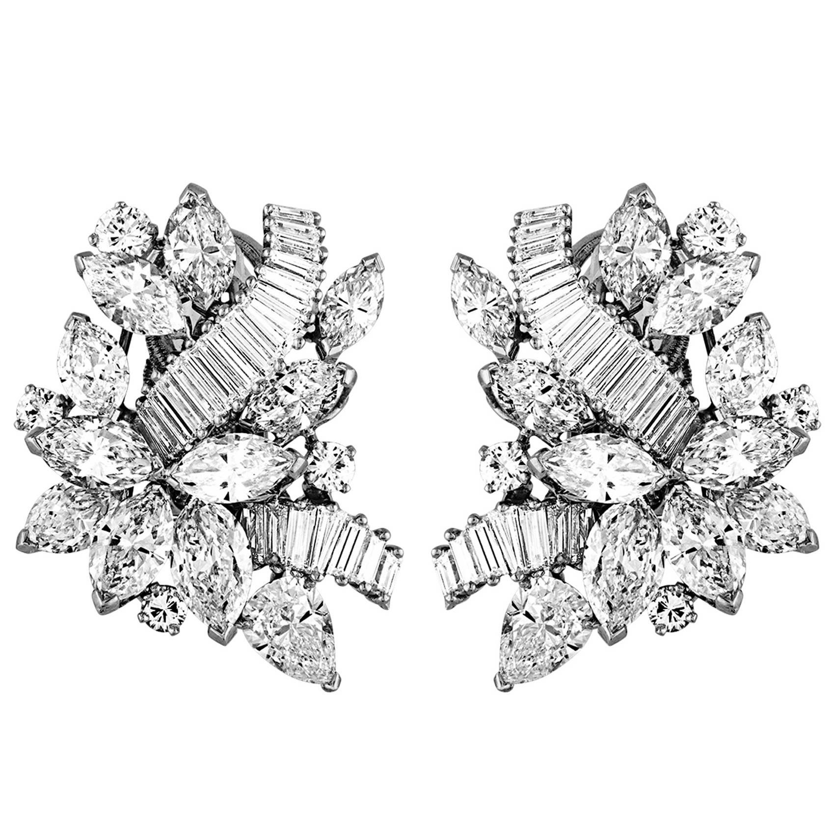 Elegant 20 Carat Mixed Shapes Diamonds Platinum Cluster Earrings