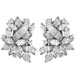 Elegant 20 Carats Mixed Shapes Diamonds Platinum Cluster Earrings 11