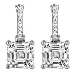 GIA Certified Asscher Cut Diamond Gold Earrings