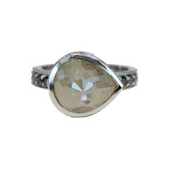 Green Rose Cut and Black Diamond Platinum Ring 10