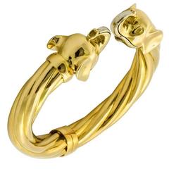 Vintage Two Color Gold Hinged Elephant Bracelet