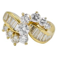 Kurt Wayne Round Brilliant and Baguette Cut Diamond Gold Ring