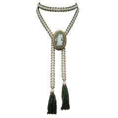 Versatile Pearl and Apatite Bead Sautoir Tassel Necklace with Wedgwood Cameo 8
