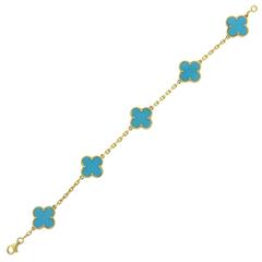 Van Cleef & Arpels Vintage Alhambra Turquoise Gold Bracelet
