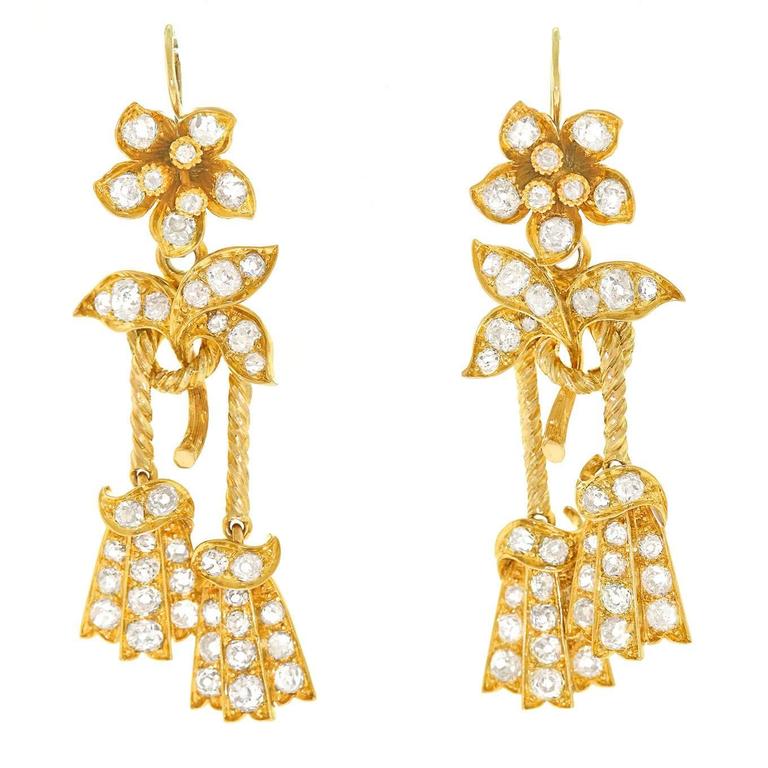 Victorian Diamond Gold Dangle Earrings at 1stdibs