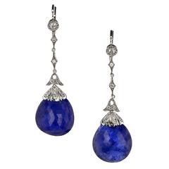 20th Century Sapphire Diamond Gold Platinum Earrings 3