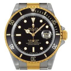 Rolex Yellow Gold Stainless Steel Black Dial Chronometer Submariner Wristwatch 1