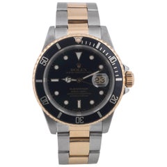 Retro Rolex Yellow Gold Stainless Steel Black Dial Chronometer Submariner Wristwatch