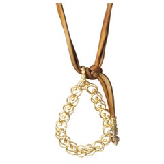 Faye Kim 22k Gold Woven Teardrop Granulation Pendant with Diamond Bail.