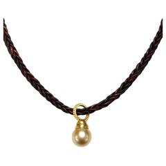 Faye Kim Golden South Sea Pearl Pendant on Braided Leather Cord