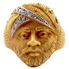 Antiker französischer Marokkanischer Moors-Kopfring aus Gold mit Diamanten