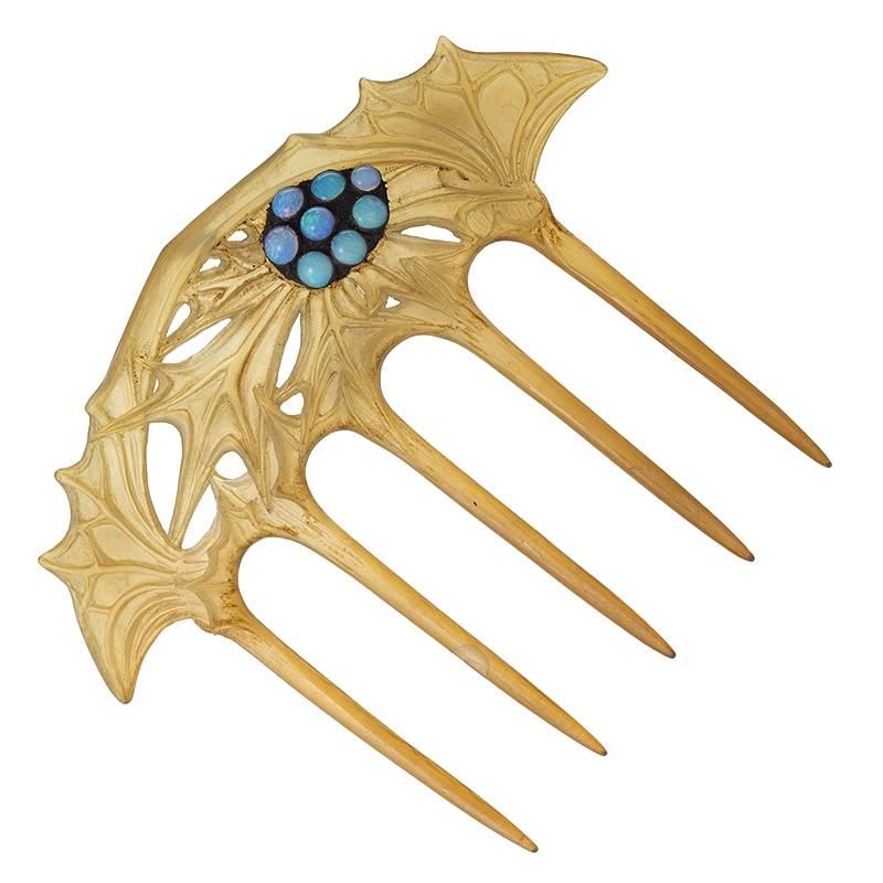 Lucien Gaillard French Art Nouveau Horn and Opal Hair Comb