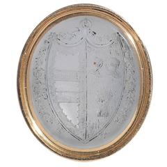 Antique Georgian White Chalcedony Gold Intaglio Crest Signet Ring 