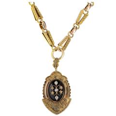 Onyx Diamond Gold Locket Pendant Necklace