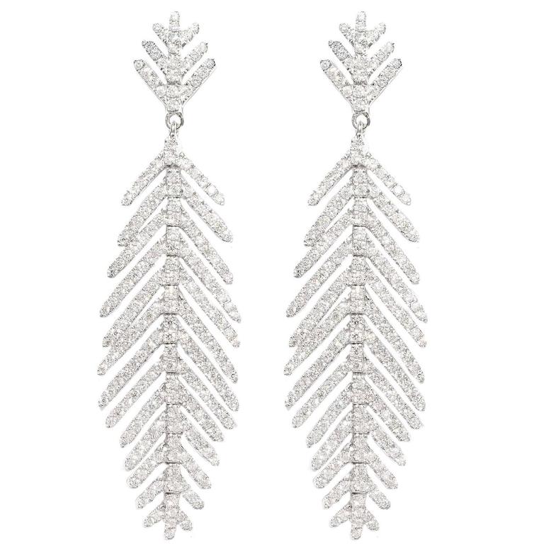 Diamond Gold Flexible Feather Earrings For Sale at 1stDibs
