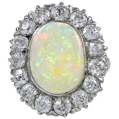 Spectacular Antique Opal Diamond Platinum Ring