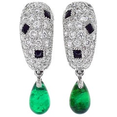 Cartier Panthere Onyx Emerald Diamond Gold Earrings
