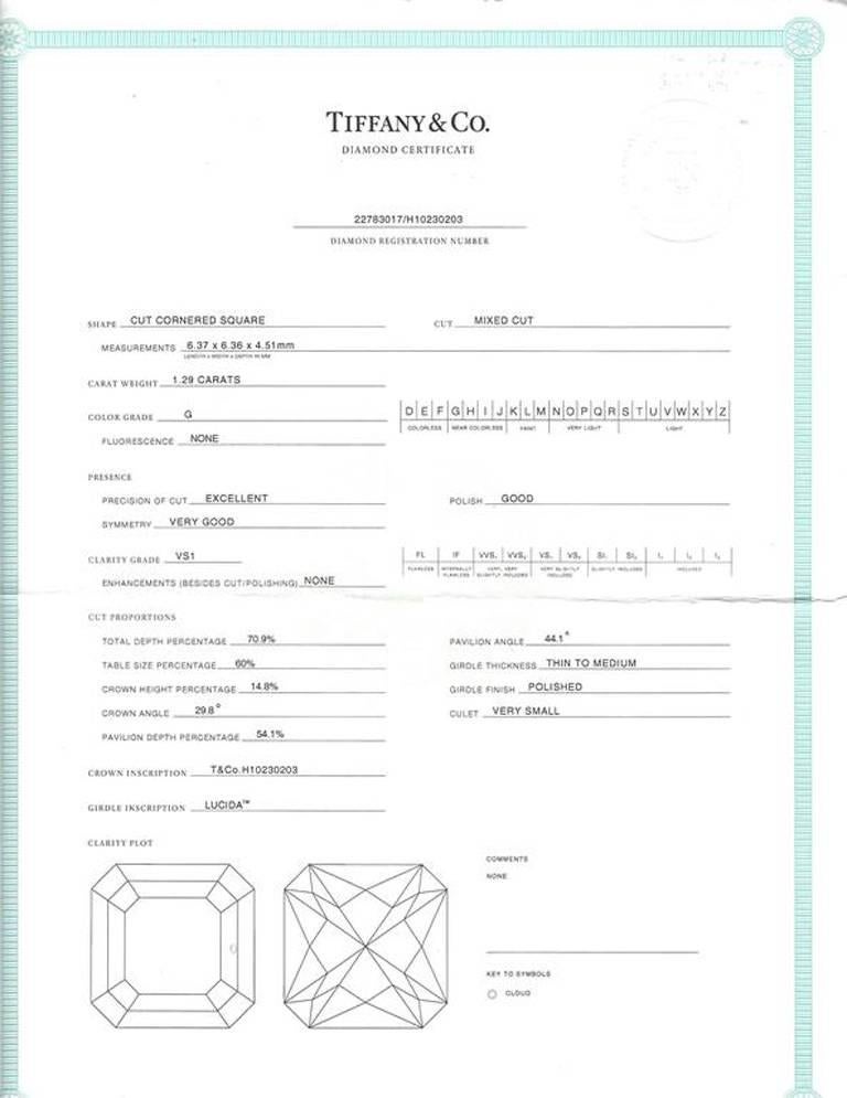 Tiffany & Co. Lucida 1.29 Carat Diamond Platinum Engagement Ring 3