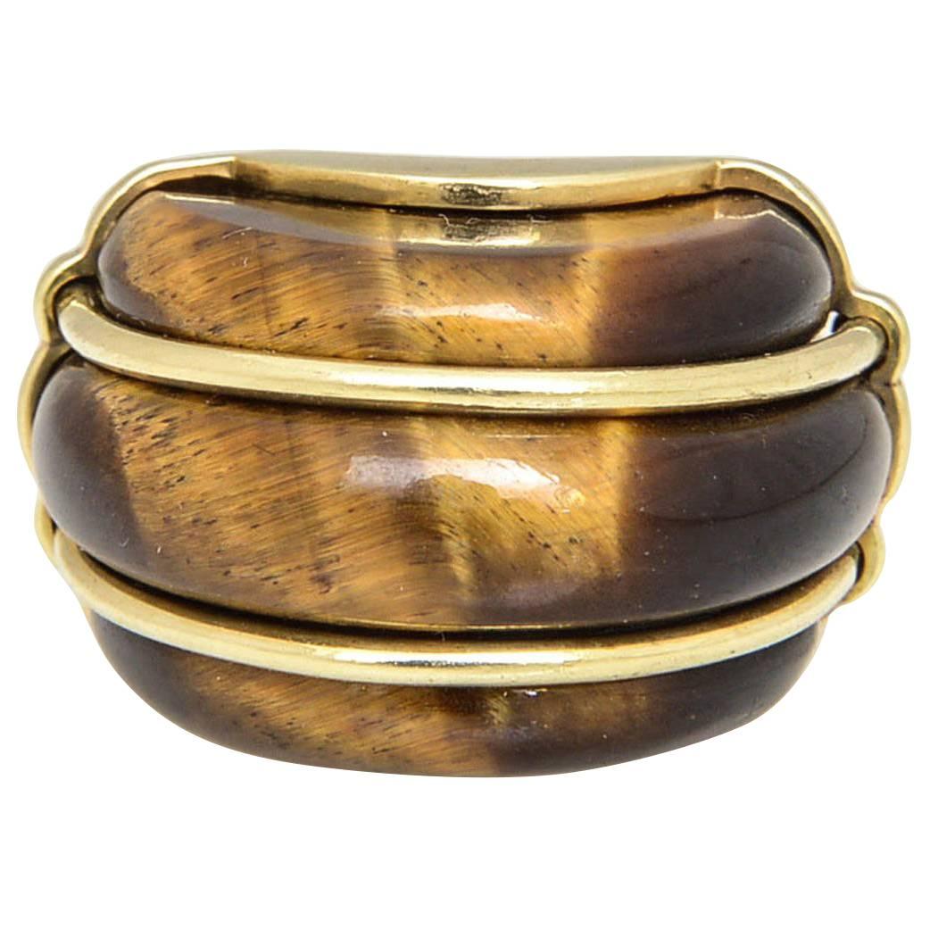 1970s Tiger's Eye and Gold Ring