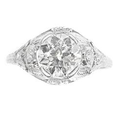 1930s Art Deco Old European Cut Diamond Platinum Engagement Ring 3