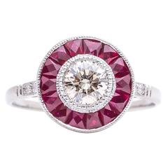 Ravishing Ruby and Champagne Diamond Target Ring in Platinum