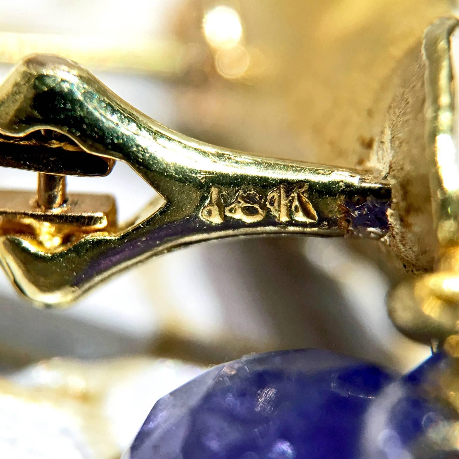Barbara Heinrich Tanzanite Briolette Gold Cluster Dangle Clip Earrings 1