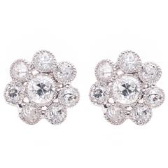 Antique Art Deco 1.44ct Diamond Flower Earrings in Luxurious Platinum