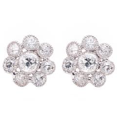 Art Deco 1.44ct Diamond Flower Earrings in Luxurious Platinum