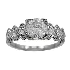Art Deco 1.02 Carat Diamond Platinum Engagement Ring 