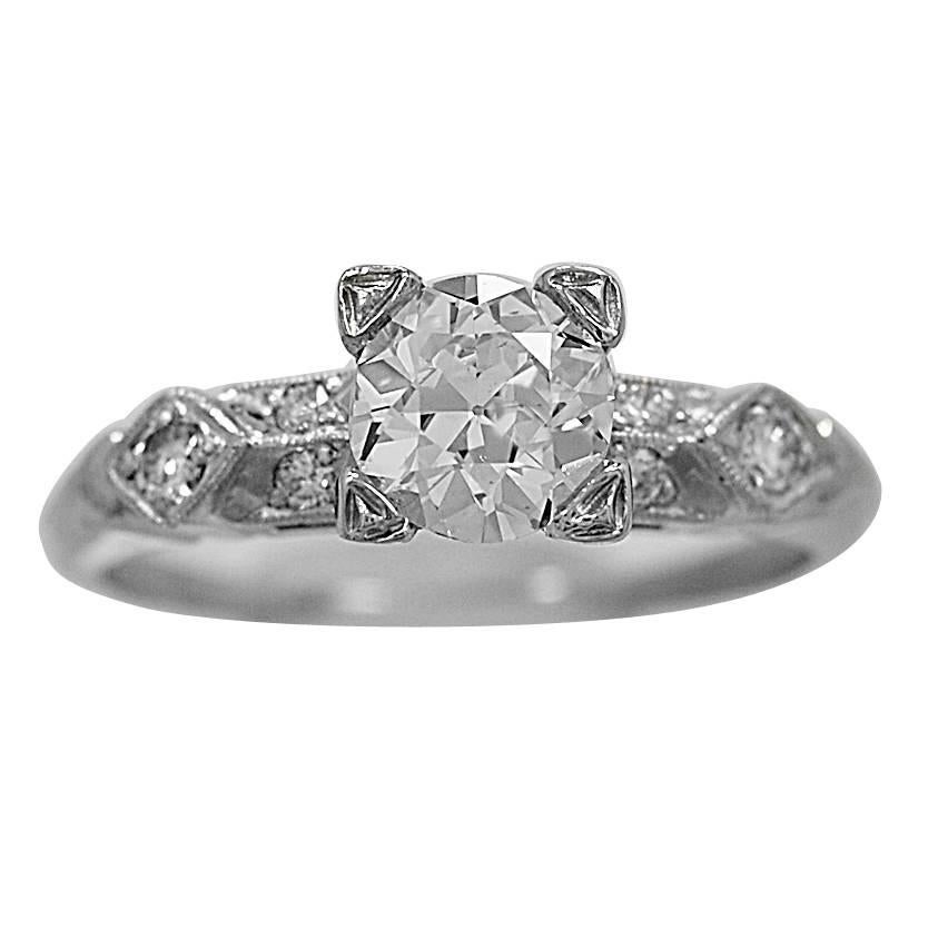Art Deco .75 Carat Diamond Platinum Engagement Ring 