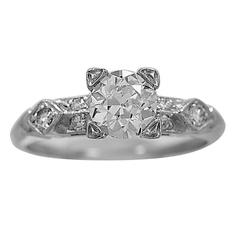 Art Deco .75 Carat Diamond Platinum Engagement Ring 