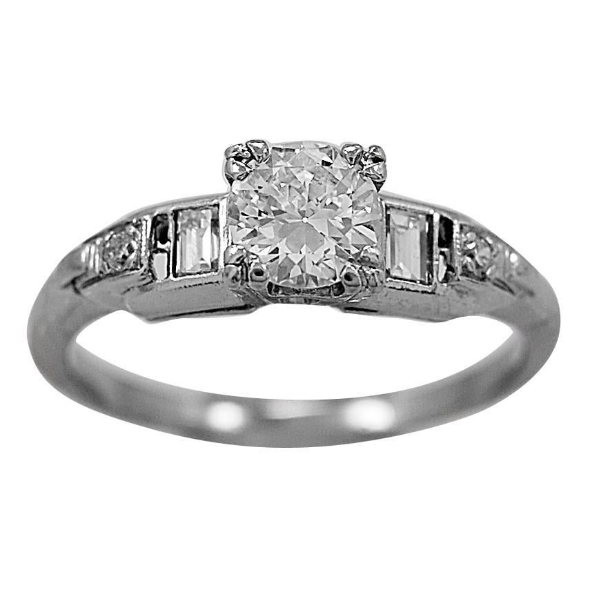Art Deco .55 Carat Diamond Platinum Engagement Ring 