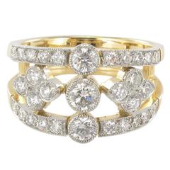 New French Openwork Diamond Gold Platinum Band Ring 6
