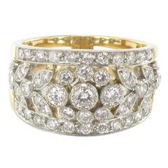 New French Floral Motif Diamond Gold Band Ring 3