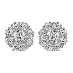 Pair of Old Cut Diamond Cluster Earrings