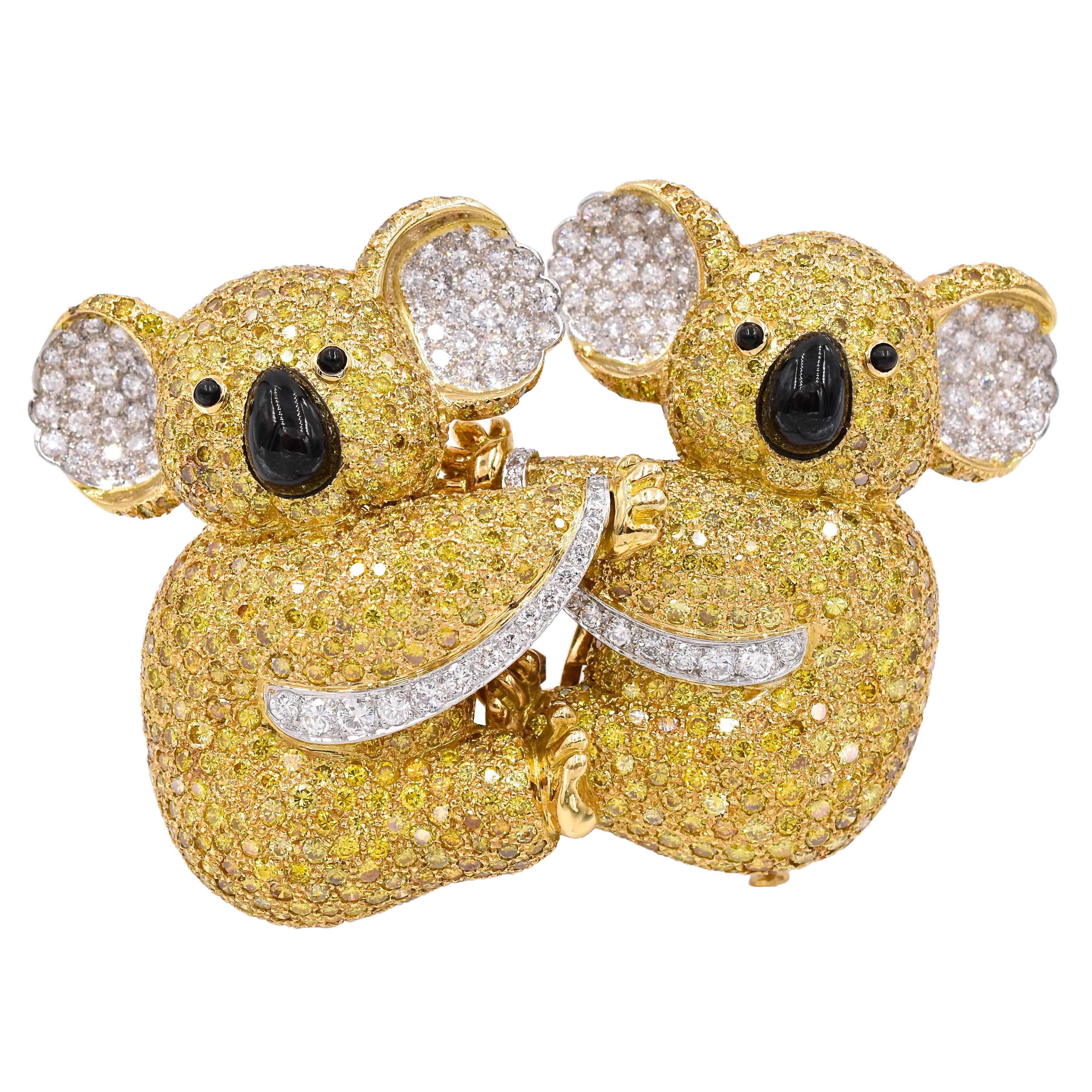 Graff Yellow Diamond Two Koala Bear Detachable Brooch For Sale