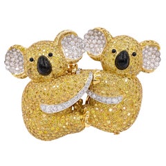 Graff Gelbe Diamant-Brosche mit zwei Koala-Bären abnehmbar