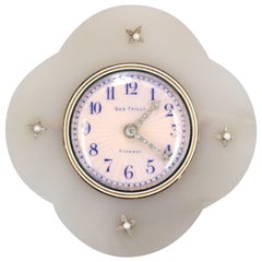 Ugo Frilli Art Deco Silver Diamond Agate Enamel Clock