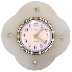 Ugo Frilli Art Deco Silver Diamond Agate Enamel Clock
