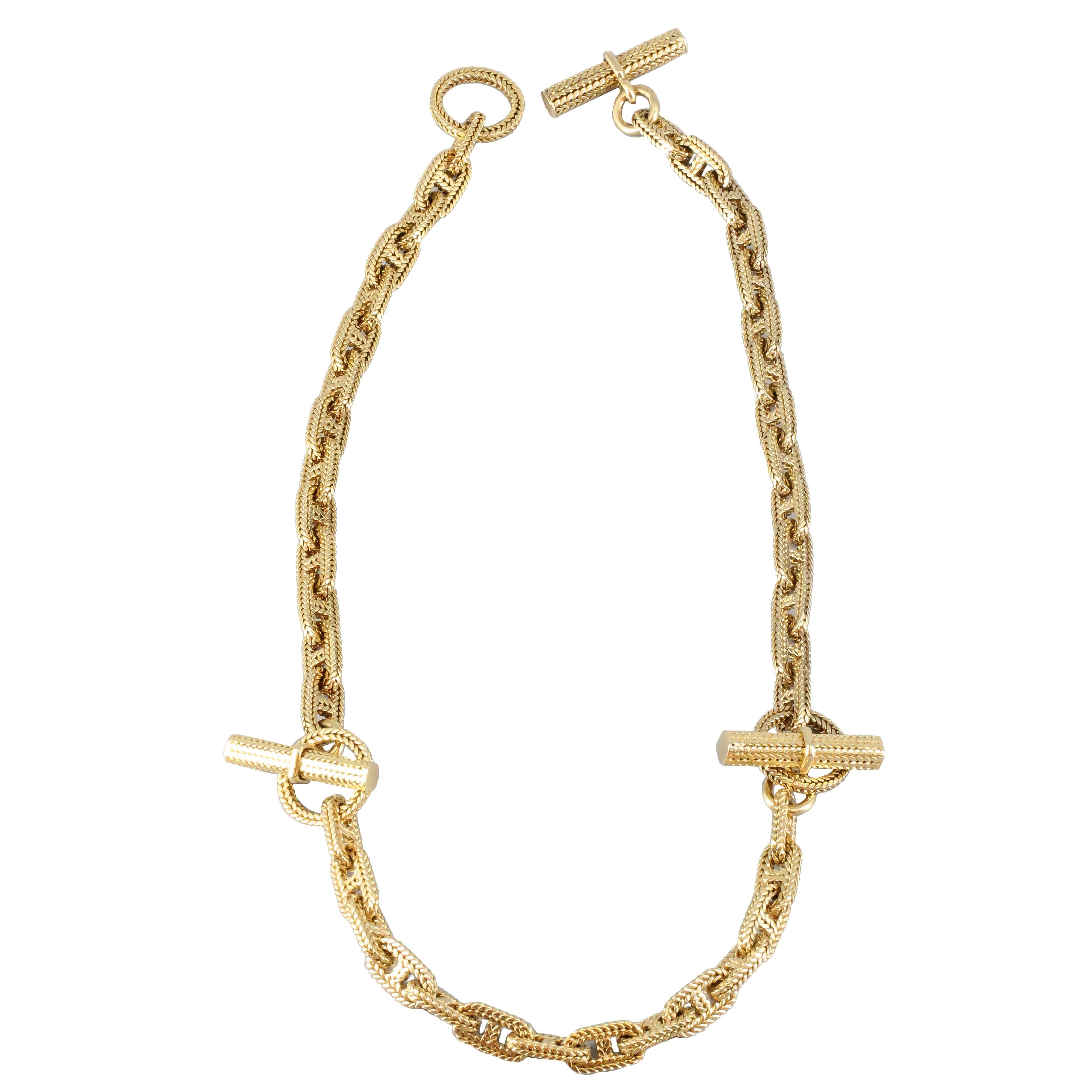 Hermes Set of 3 Chaine D'Ancre Tresse Gold Toggle Link Bracelets Necklace