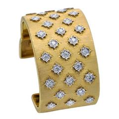 Florentine Style Diamond and Engraved Gold Cuff Bracelet 9