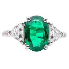 Phenomenal 2.44 Carat Emerald Diamond Platinum Ring